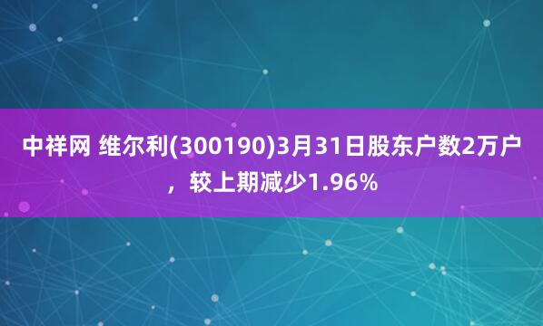 中祥网 维尔利(300190)3月31日股东户数2万户，较上期减少1.96%