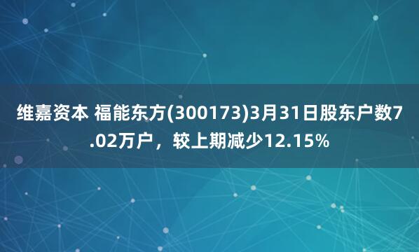 维嘉资本 福能东方(300173)3月31日股东户数7.02万户，较上期减少12.15%